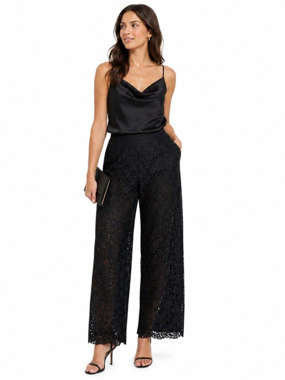 Romanticcore Black Lace Trousers Lined Cropped Dress Pants Size 10